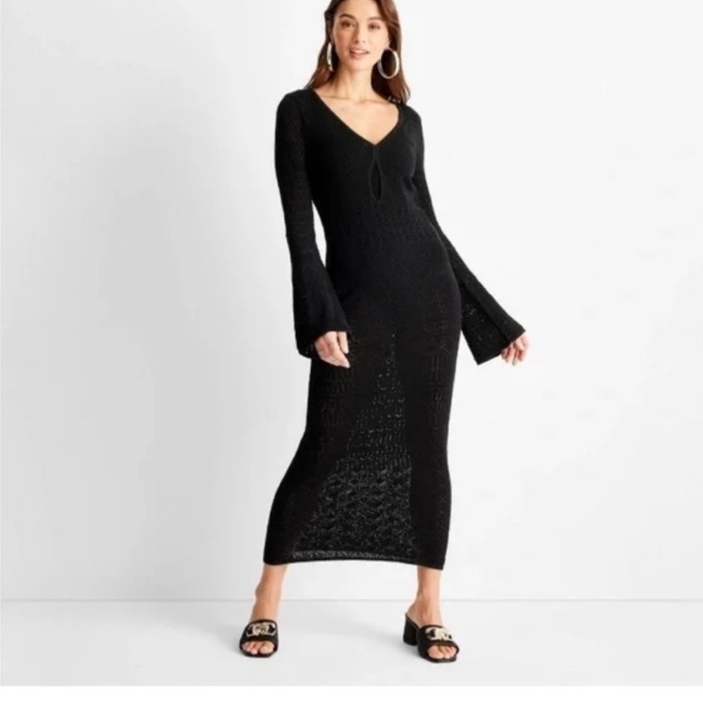 Elegant Black Knit Midi Dress